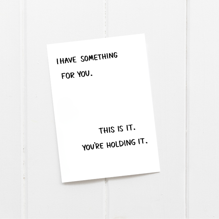 I Have Something For You Greeting Card – Funny Gift Card – Greta Jane Paper Co
