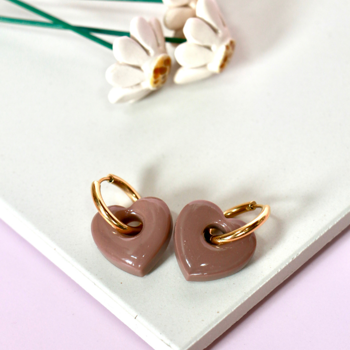 Cora Heart Charm Creoles – Resin Heart Hoop Earrings – Astible