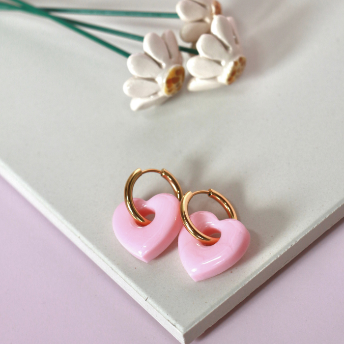 Cora Heart Charm Creoles – Resin Heart Hoop Earrings – Astible