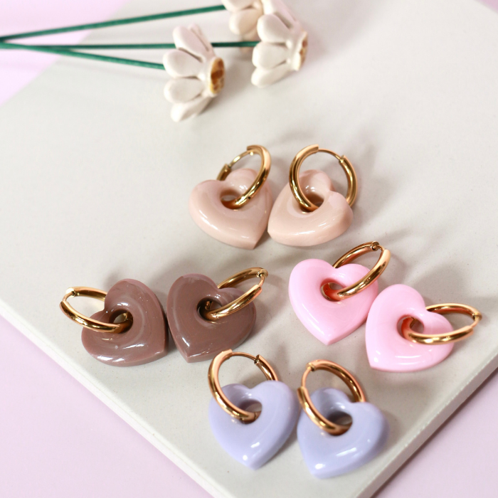 Cora Heart Charm Creoles – Resin Heart Hoop Earrings – Astible