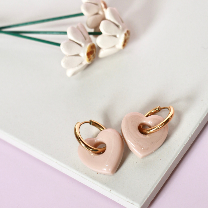 Cora Heart Charm Creoles – Resin Heart Hoop Earrings – Astible