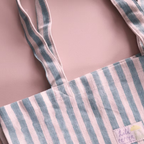 Stripe Rose/Blue – Tall Cotton Tote Bag - Lili Pepper