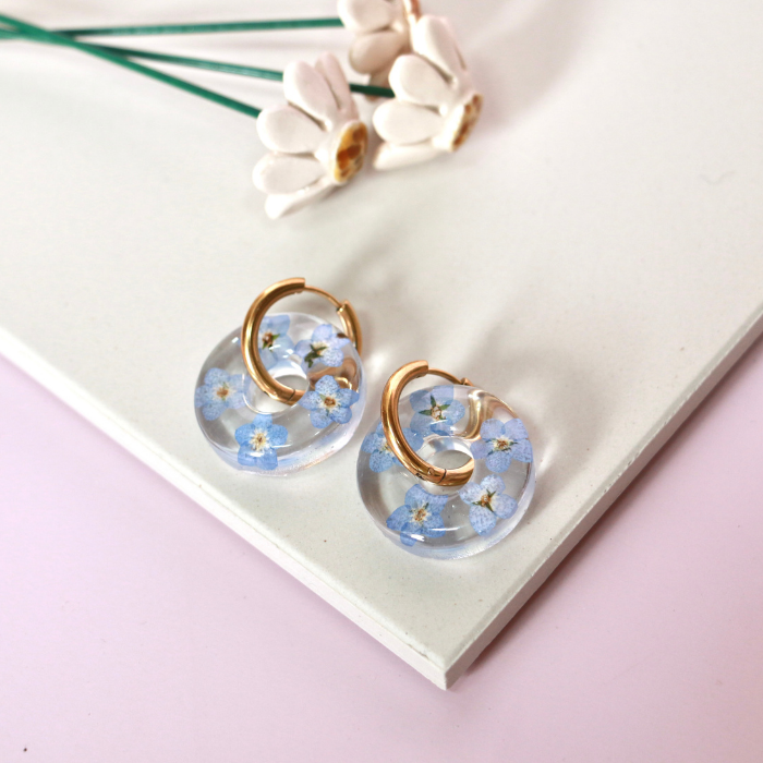 Creoles With Resin Charm - Myosotis Forget-Me-Not – Astible