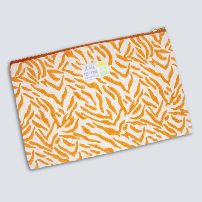 Tiger - Document Pouch – Block Printed Bio Cotton – Lili Pepper
