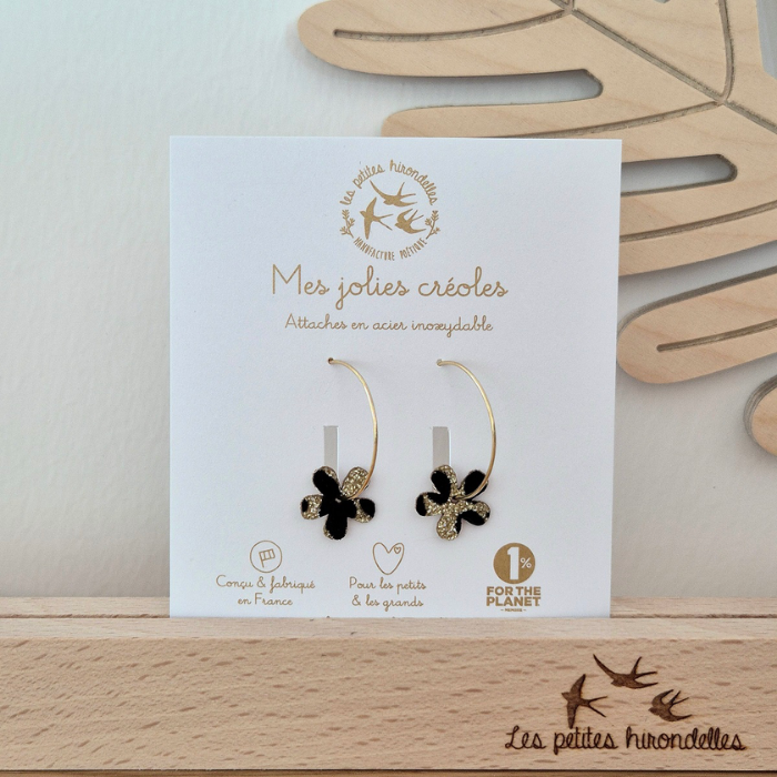 Double-Sided Glitter Flower Hoop Earrings – Leo Gold & Leo Silver – Les Petites Hirondelles