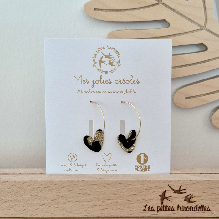 Double-Sided Glitter Heart Hoop Earrings – Leo Gold & Leo Silver – Les Petites Hirondelles