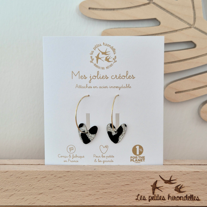 Double-Sided Glitter Heart Hoop Earrings – Leo Gold & Leo Silver – Les Petites Hirondelles