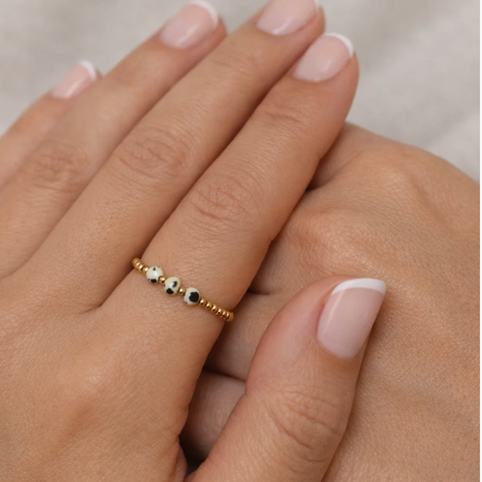 Elastic Beaded Ring - Dalmatian Jasper - Gold Ring 2mm  – Natasas Accessoires