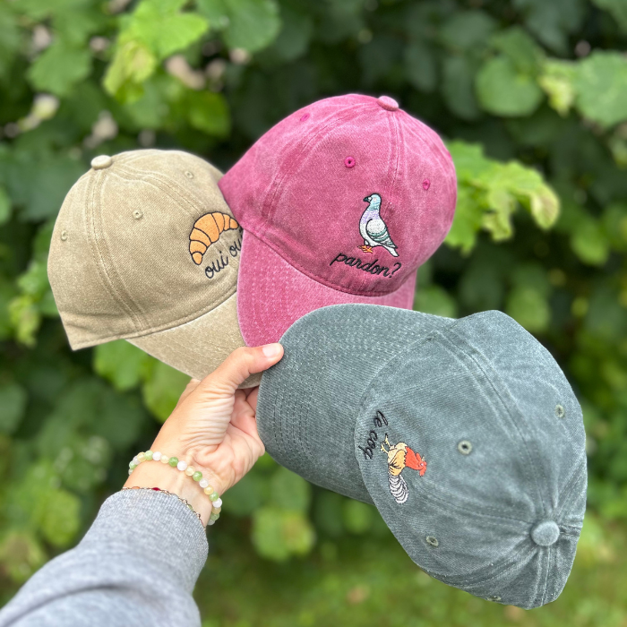 Embroidered Vintage Baseball Cap – Croissant Oui Oui – Beige/Tan - Little Moi Co