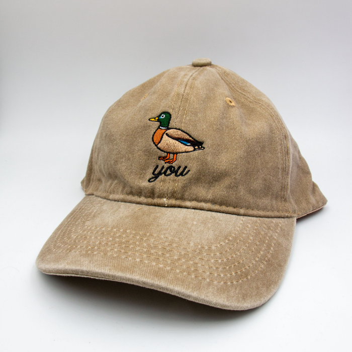 Embroidered Vintage Baseball Cap – Duck You – Beige/Tan - Little Moi Co