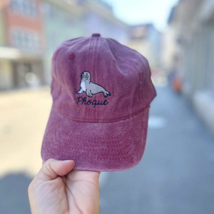 Embroidered Vintage Baseball Cap – Phoque – Berry Red - Little Moi Co