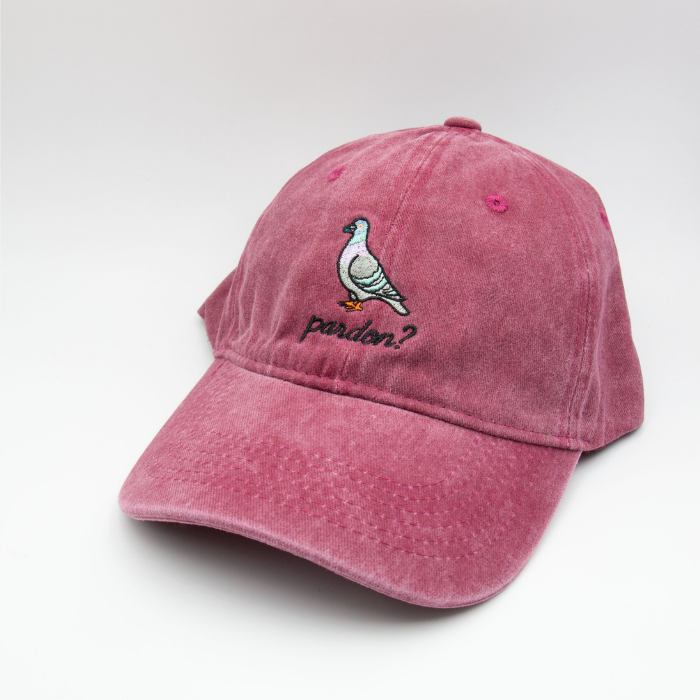 Embroidered Vintage Baseball Cap – Pigeon Pardon – Berry Red - Little Moi Co