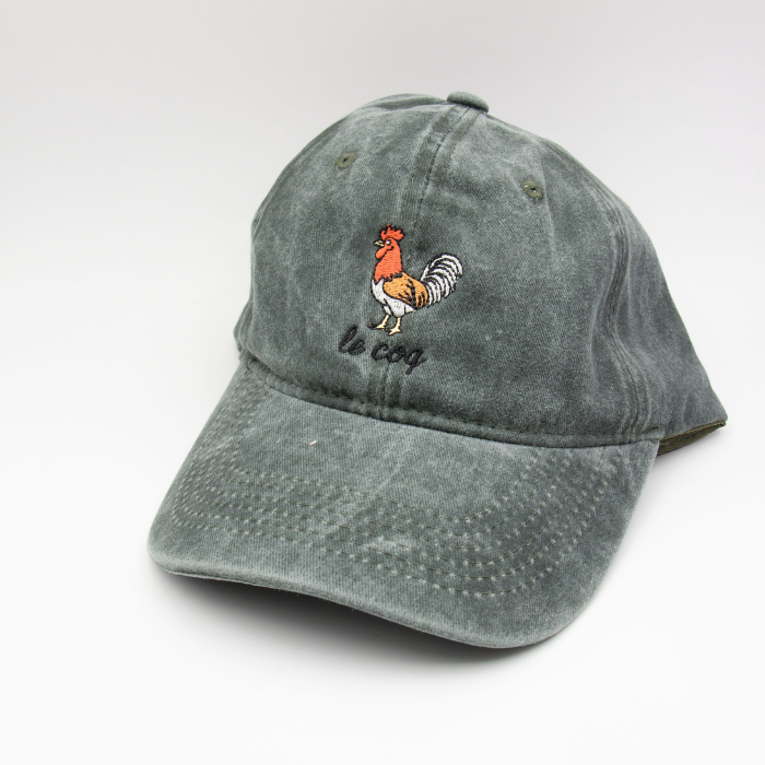 Embroidered Vintage Baseball Cap – Le Coq – Dark Green - Little Moi Co