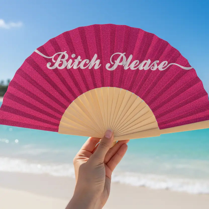 Folding Hand Fan 23cm  – Bitch Please Glitter  – Fantastico Fans