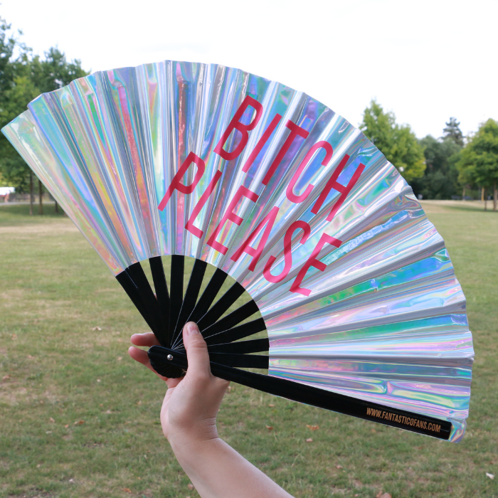 Folding Hand Fan XL – Bitch Please Holo – Fantastico Fans