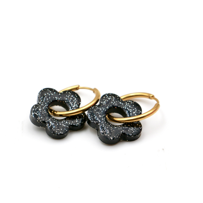 Large Resin Flower Round Creoles Hoop Earring - L’Atelier Nounille
