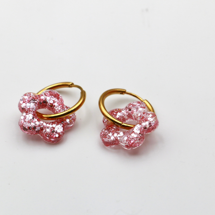 Large Resin Flower Round Creoles Hoop Earring - L’Atelier Nounille