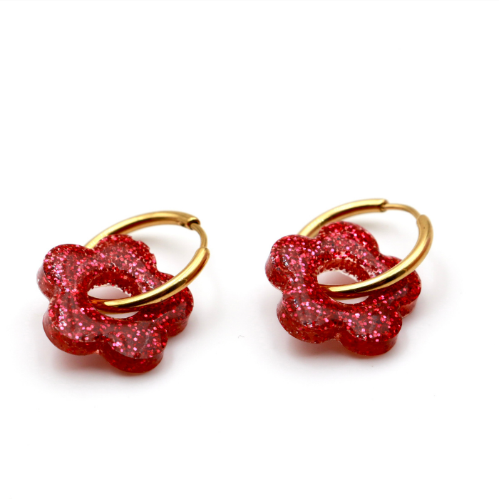 Large Resin Flower Round Creoles Hoop Earring - L’Atelier Nounille