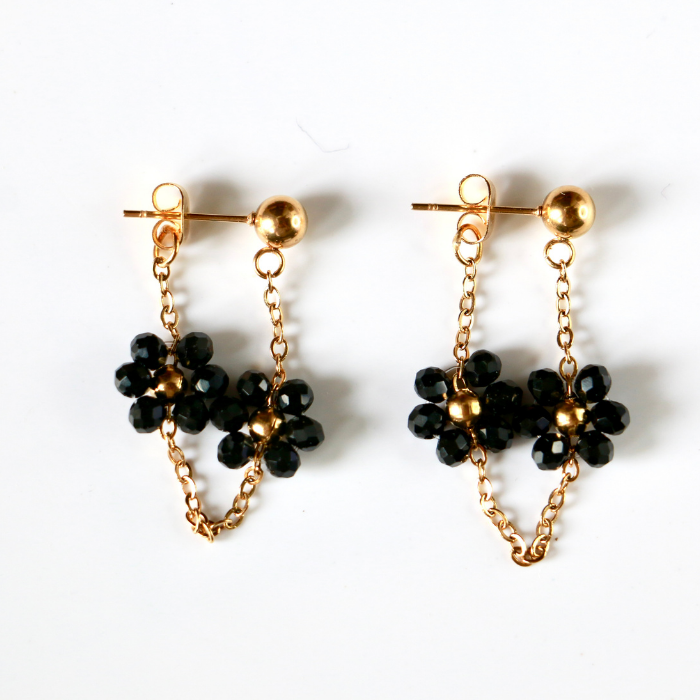 Linnea Flower Bead Earrings – Gold Chain Pearl Drop Earrings – Astible