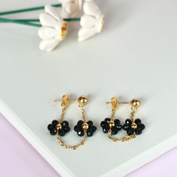 Linnea Flower Bead Earrings – Gold Chain Pearl Drop Earrings – Astible