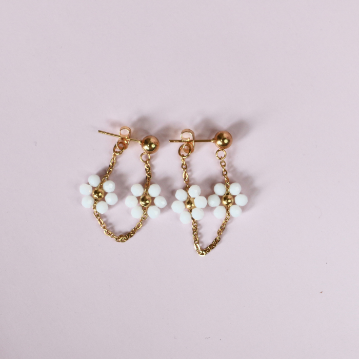 Linnea Flower Bead Earrings – Gold Chain Pearl Drop Earrings – Astible