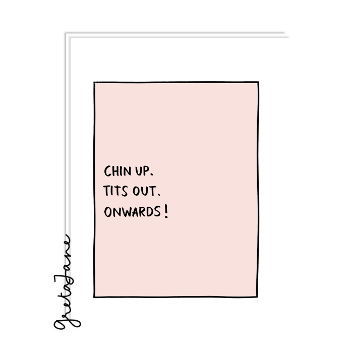 Motivational quote on a pink background with a white border, featuring the brand 'Greta Jane'.