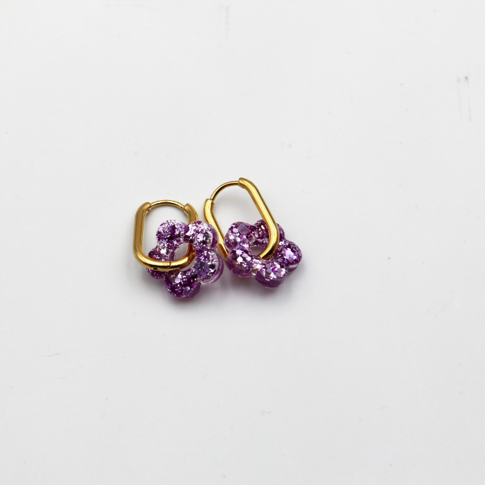 Mini Resin Flower Oval Creoles Hoop Earring - L’Atelier Nounille