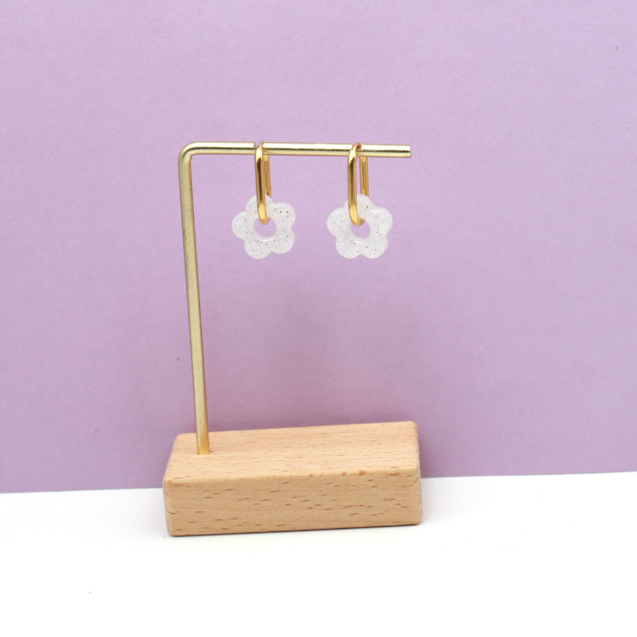 Mini Resin Flower Oval Creoles Hoop Earring - L’Atelier Nounille