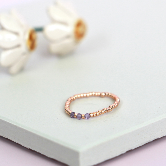 Elastic Beaded Ring - Mini Trio Stackable - Rose Gold 2mm – Natasas Accessoires
