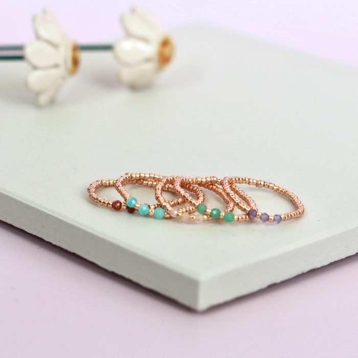 Elastic Beaded Ring - Mini Trio Stackable - Rose Gold 2mm – Natasas Accessoires