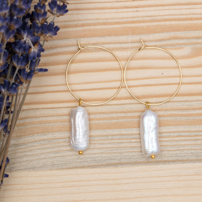 Whitedrop Freshwater Peark Hoope Creoles - My Lovely Pearls
