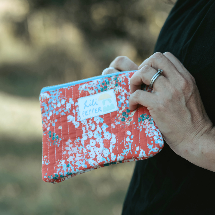 Flowers Light Red - Mini Quilted Pouch – Lili Pepper