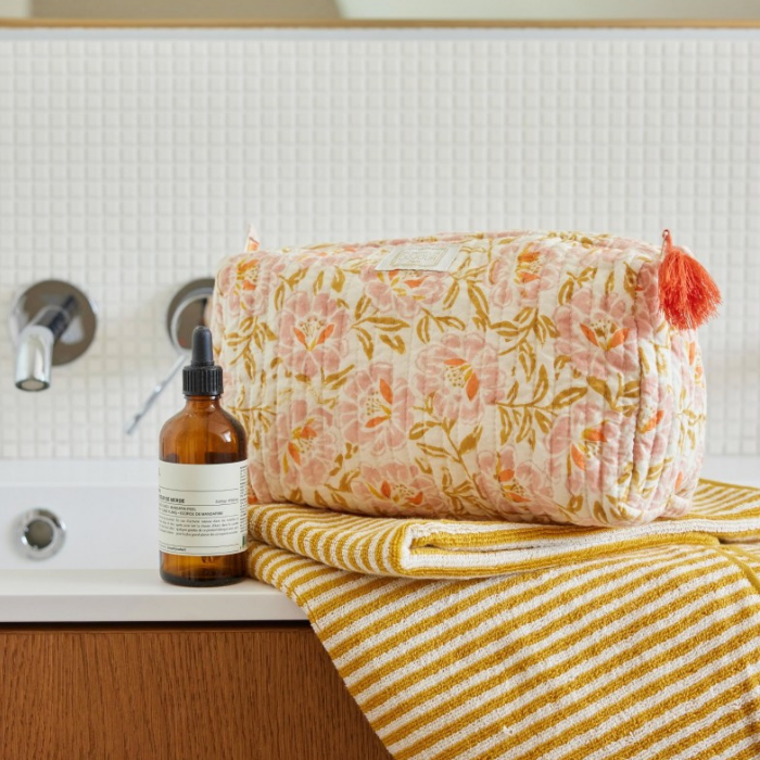 Petunia Rose - Cotton Quilted Toiletry Bag/Pouch – Bonheur du Jour