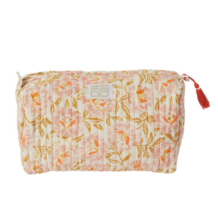 Petunia Rose - Cotton Quilted Toiletry Bag/Pouch – Bonheur du Jour