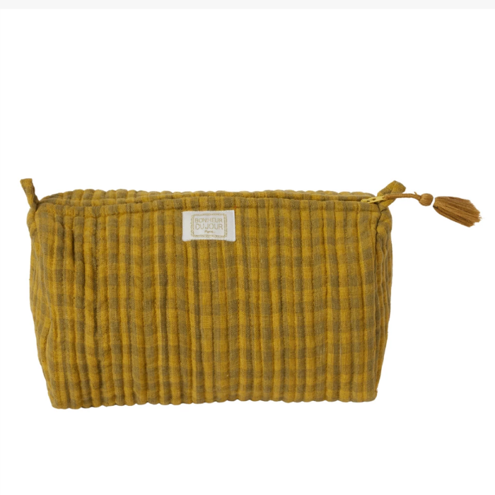Vichy Olive - Cotton Quilted Toiletry Bag/Pouch – Bonheur du Jour