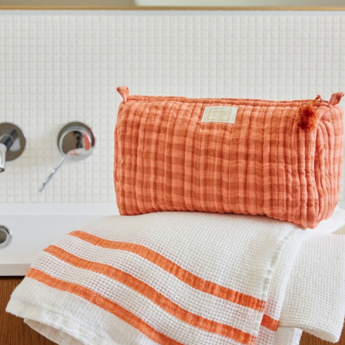 Vichy Rose - Cotton Quilted Toiletry Bag/Pouch – Bonheur du Jour