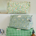 Arushi Blue/Green - Cotton Quilted Toiletry Bag/Pouch – Bonheur du Jour