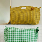Vichy Olive - Cotton Quilted Toiletry Bag/Pouch – Bonheur du Jour