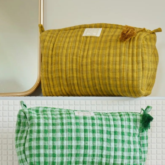 Vichy Olive - Cotton Quilted Toiletry Bag/Pouch – Bonheur du Jour