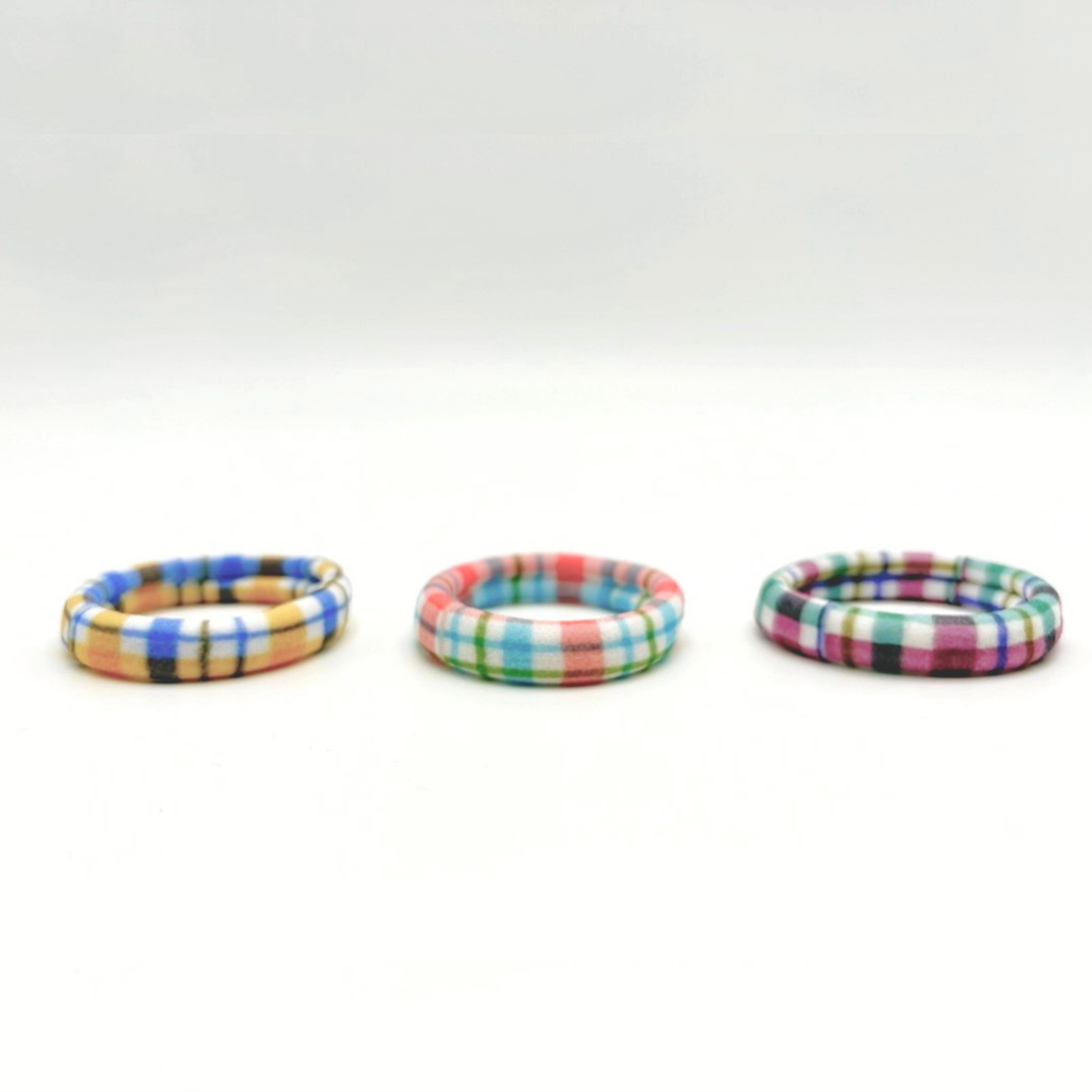 Nylon Hair Ties (Set of 3) - Gingham Light - Little Moi Co