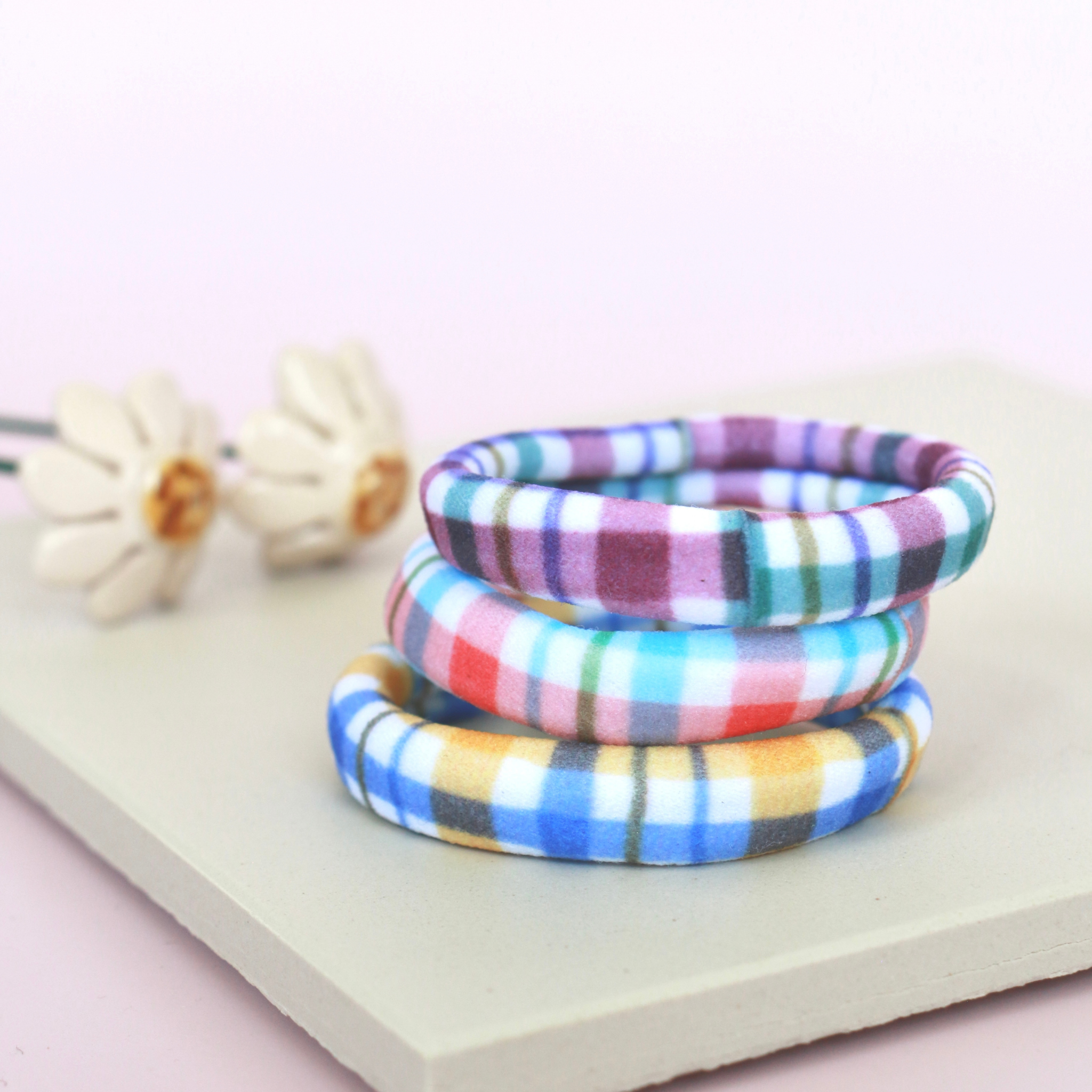 Nylon Hair Ties (Set of 3) - Gingham Light - Little Moi Co