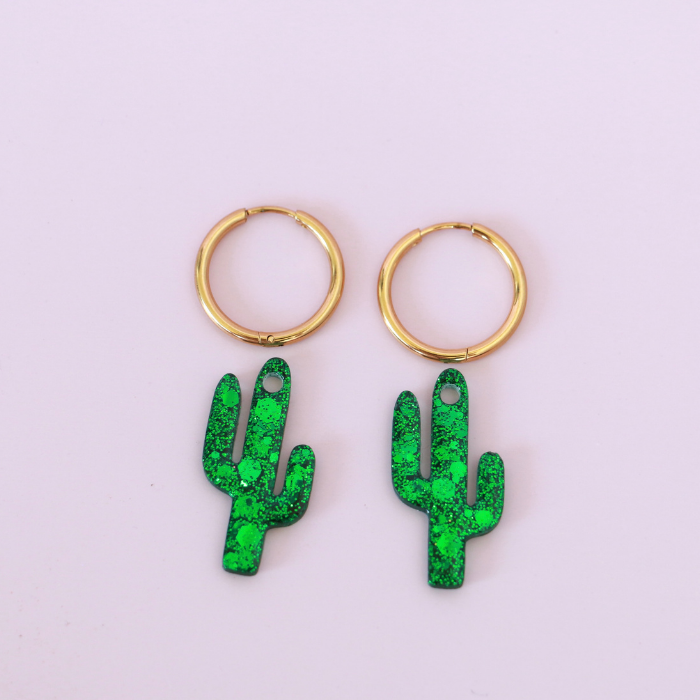Cactus Resin Creoles Hoop Earring - L’Atelier Nounille