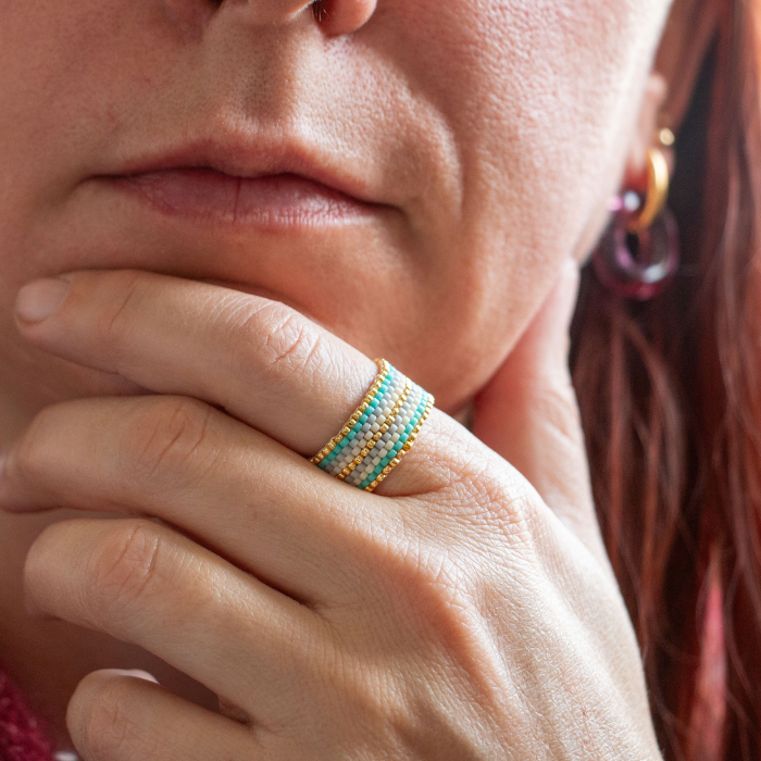 Rose Japanese Seed Bead Ring – Handmade by Yang