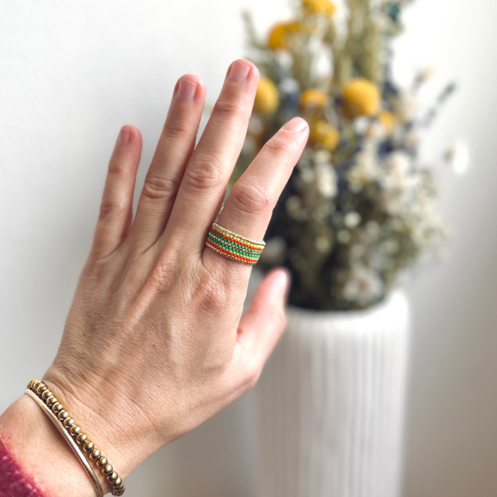 Rose Japanese Seed Bead Ring – Handmade by Yang