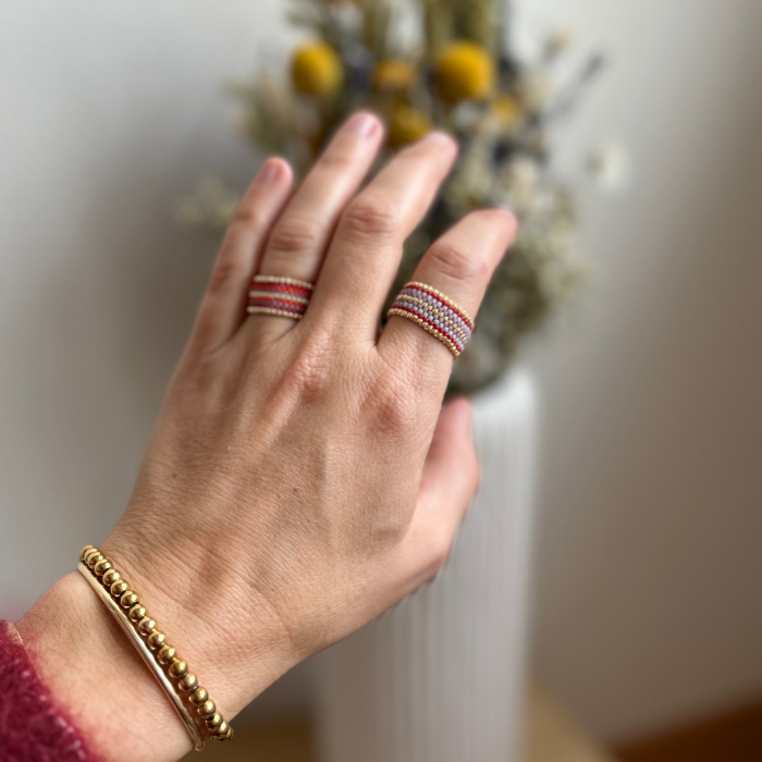 Rose Japanese Seed Bead Ring – Handmade by Yang