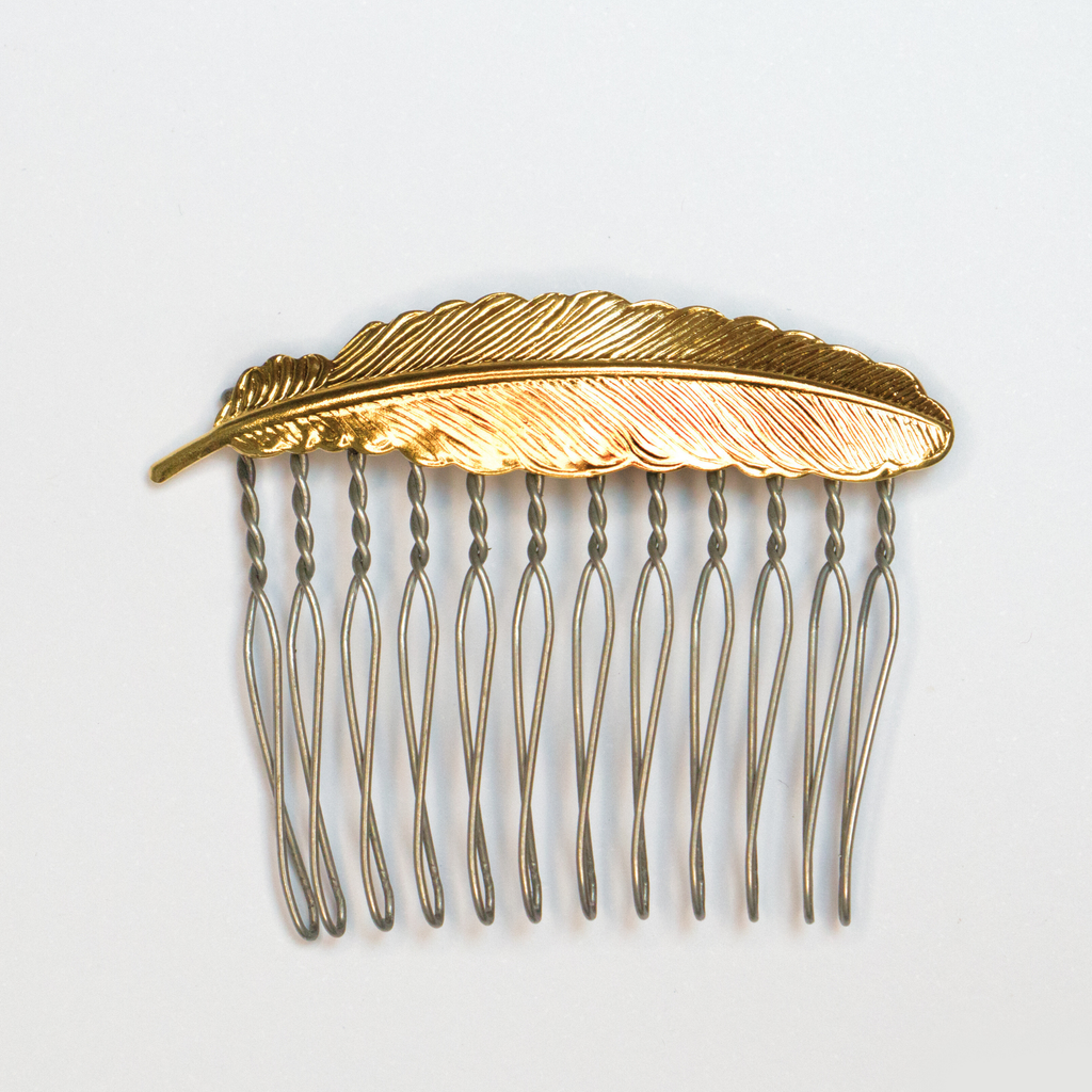 Small Floating Feather Hair Comb – Brass Hair Accessories - Cinder & Sage