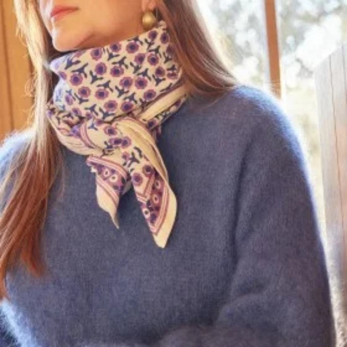 Isha Cassis - Large Square Cotton Bandana Block Print Scarf  – Bonheur du Jour