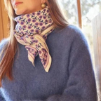 Isha Cassis - Large Square Cotton Bandana Block Print Scarf  – Bonheur du Jour