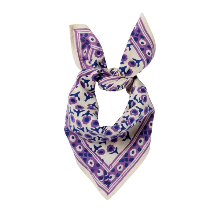Isha Cassis - Large Square Cotton Bandana Block Print Scarf  – Bonheur du Jour