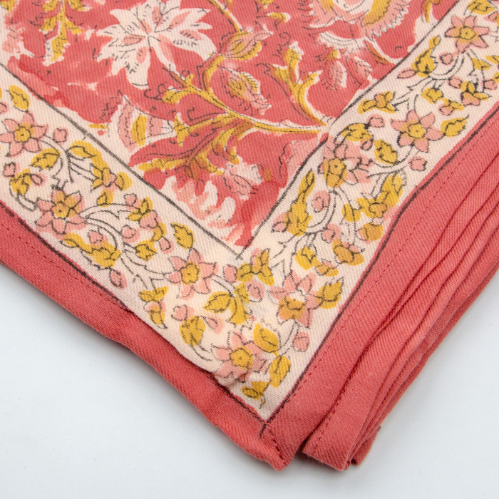 Miraj Rosewood - Large Square Cotton Bandana Block Print Scarf  – Bonheur du Jour